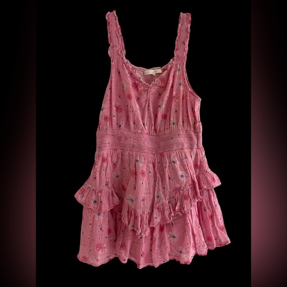 LoveShackFancy Norelli Printed Ruffled Dres XL pink floral drop waist so cute - Picture 7 of 9